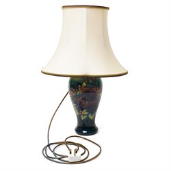 Moorcroft Finches and Berries pattern table lamp and shade, including shade H59cm  