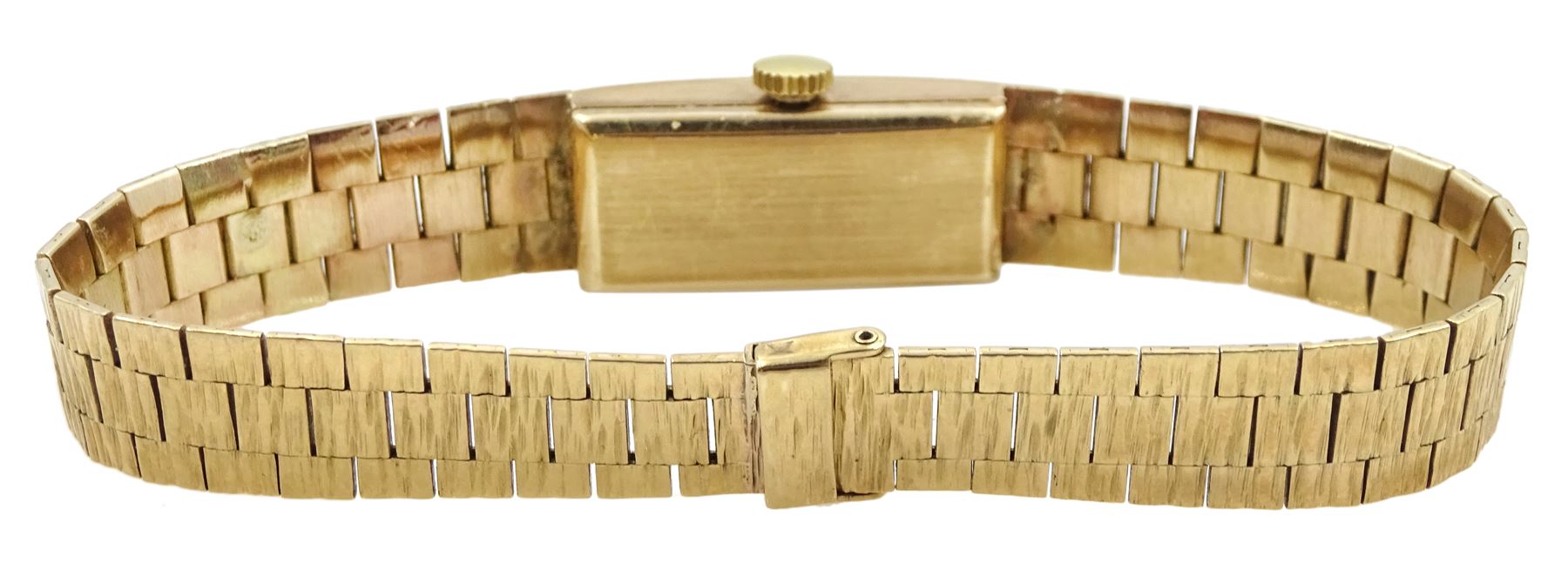 Berkeley 9ct gold ladies manual wind wristwatch, on 9ct gold bark effect bracelet, hallmarked
