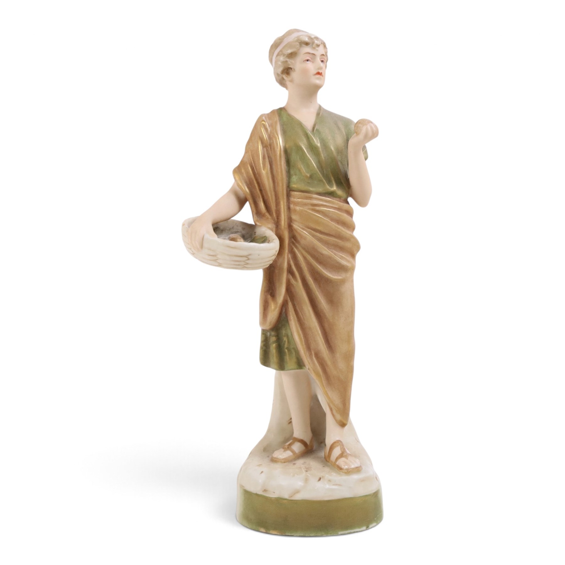 Three Royal Dux figures, Fruit Picker, no. 2082, Lady with Dove, no 2132 and Lady with Shawl no 2133, H23cm