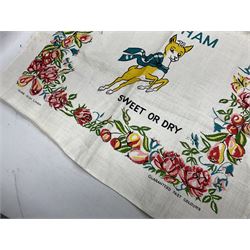 Breweriana; Eight Babycham glasses together with a Babycham plastic fawn mascot and linen I'd Love a Babycham tea towel