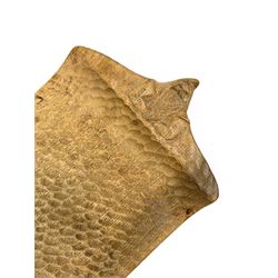 'Gnomeman' tooled oak twin handle rectangular tray, carved in relief with two gnomes, by Thomas Whittaker of Littlebeck 