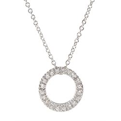 18ct white gold diamond circular pendant necklace, stamped 750