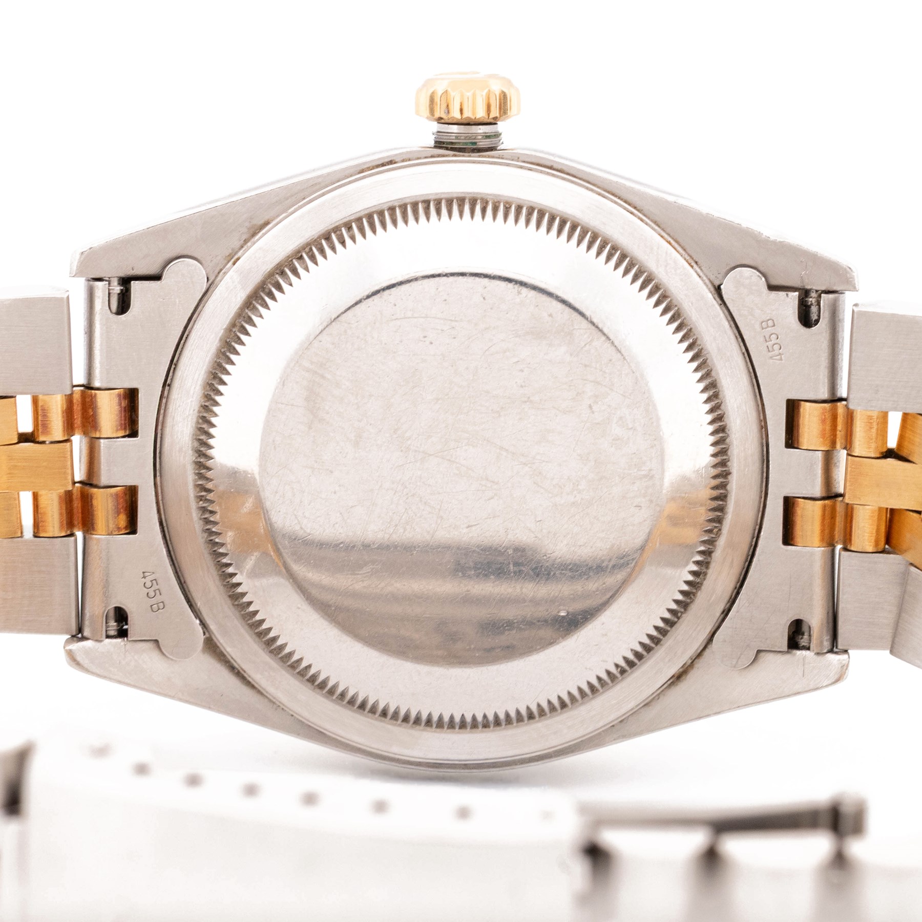 Rolex Oyster Perpetual Datejust gentleman's stainless steel and gold automatic wristwatch, circa 1991, Ref. 16233, serial No. X621666, blue dial with baton hour markers, on Rolex Jubilee stainless steel and gold bracelet, with fold-over clasp, boxed with papers