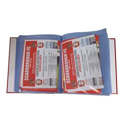 Comprehensive collection of approximately two hundred and thirty Scarborough FC football programmes for the 2003/04, 2004/05, 2005/06 and 2006/07 seasons, all filed within eight dedicated Scarborough FC red Home and Away binders