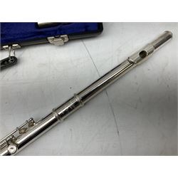 Trevor J. James T.T. 10X silver plated flute, with two mouthpieces and crook joint, serial no. 71002, in carry case