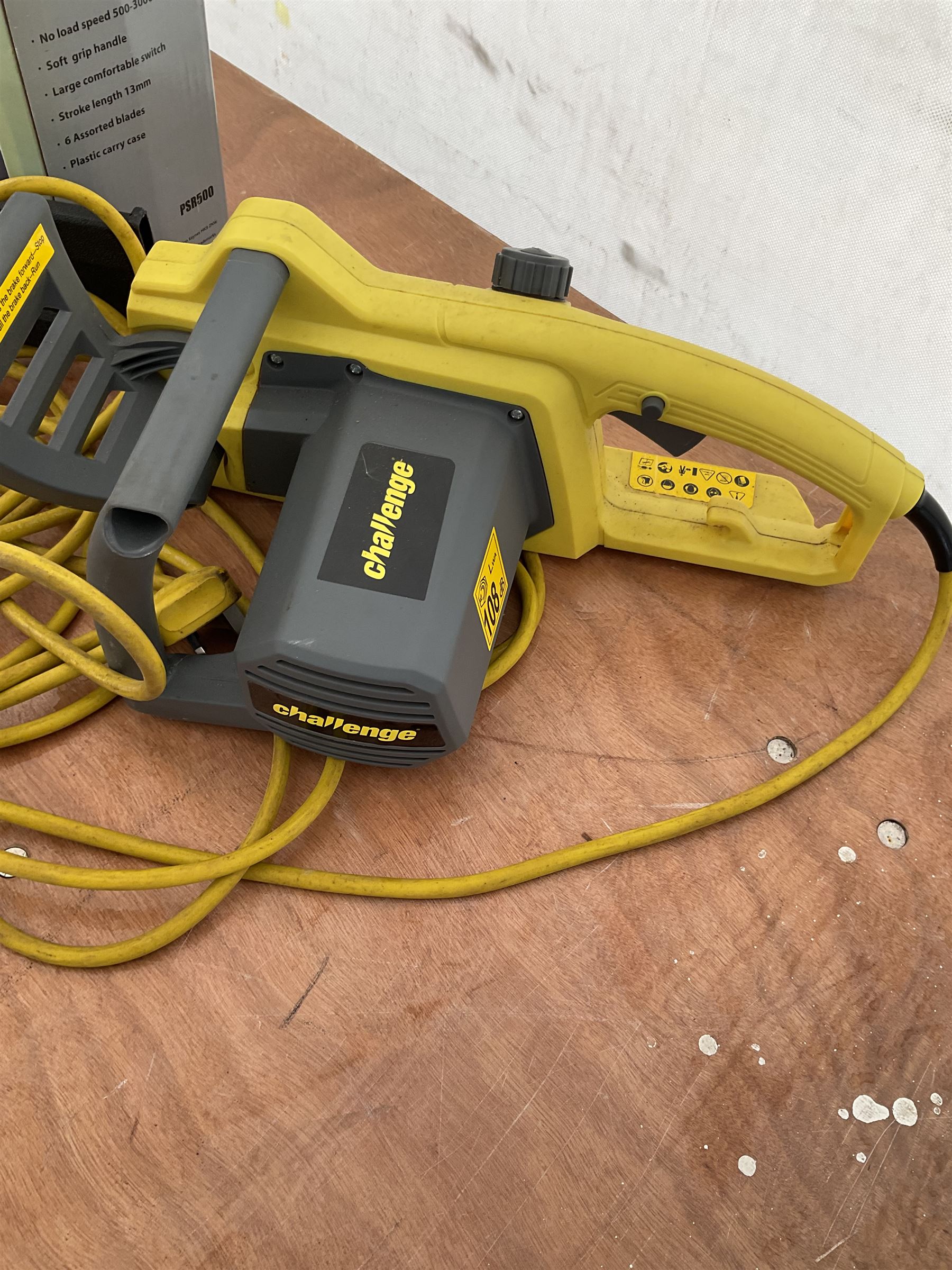 Black and decker 1500W GW250 leaf blower, Challenge Extreme reciprocating saw and Challenge corded chainsaw  - THIS LOT IS TO BE COLLECTED BY APPOINTMENT FROM DUGGLEBY STORAGE, GREAT HILL, EASTFIELD, SCARBOROUGH, YO11 3TX