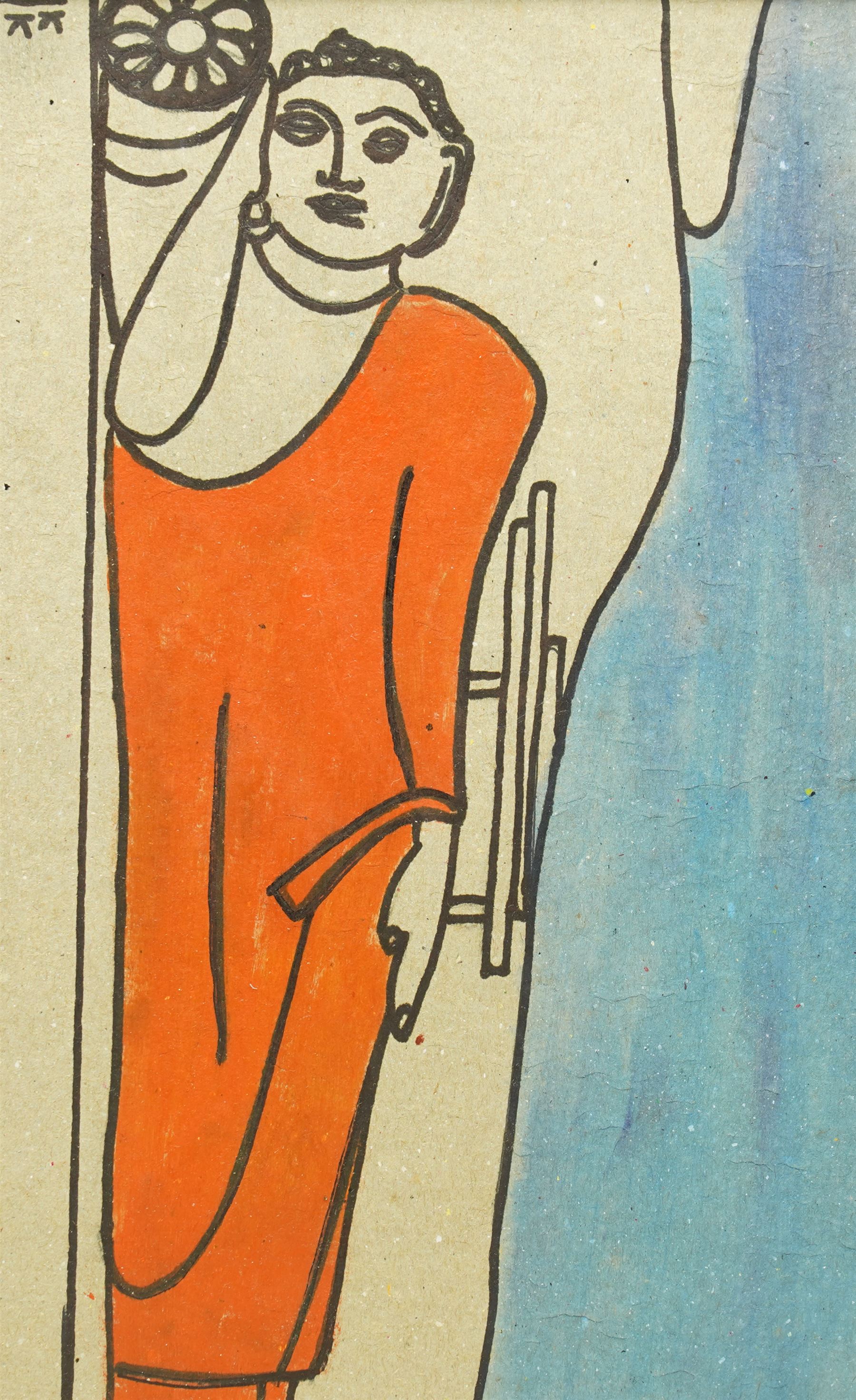 L K Karunaratne (Sri Lankan 1932-2013): Reclining Buddha, acrylic and ink on card signed with monogram 18cm x 29cm (unframed)
Notes: L. K. Karunaratne was a respected Sri Lankan artist and a key figure in heritage conservation, known for his detailed studies of Buddhist architecture, Kandyan-period traditions, and archaeological sites
