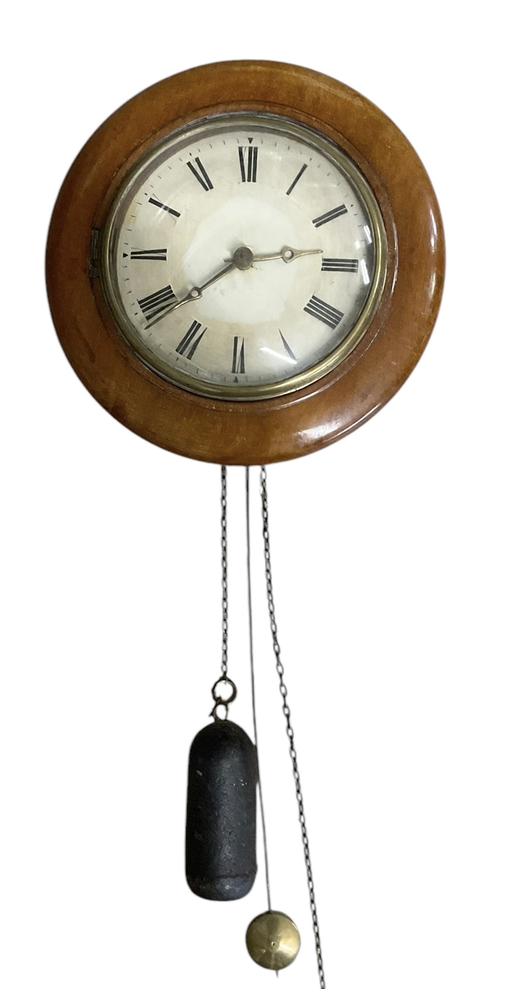 German- late 19th century 30hr weight driven wall clock, with a mahogany dial surround and painted 6