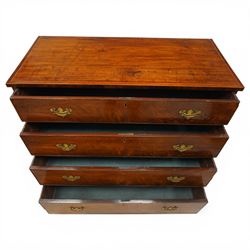 19th century mahogany straight-front chest, rectangular top with cross-banded edge, fitted with four long graduating cock-beaded drawers, lower moulded edge over bracket feet