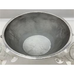 Aluminium champagne bucket detailed Cuvee de Prestige Champagne du Louvois, with twin ring handles, together with quantity of glasses, bucket L38cm