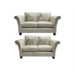 Sofas & Stuff - pair 'Coniston' two seat sofas, upholstered in cream fabric with scrolled arms