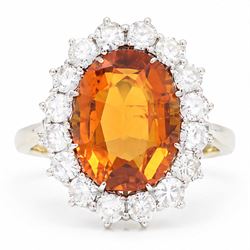 18ct white gold citrine and diamond cluster ring, single oval cut citrine of approx 4.30 c...