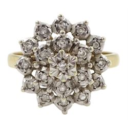 9ct gold diamond chip cluster ring, hall