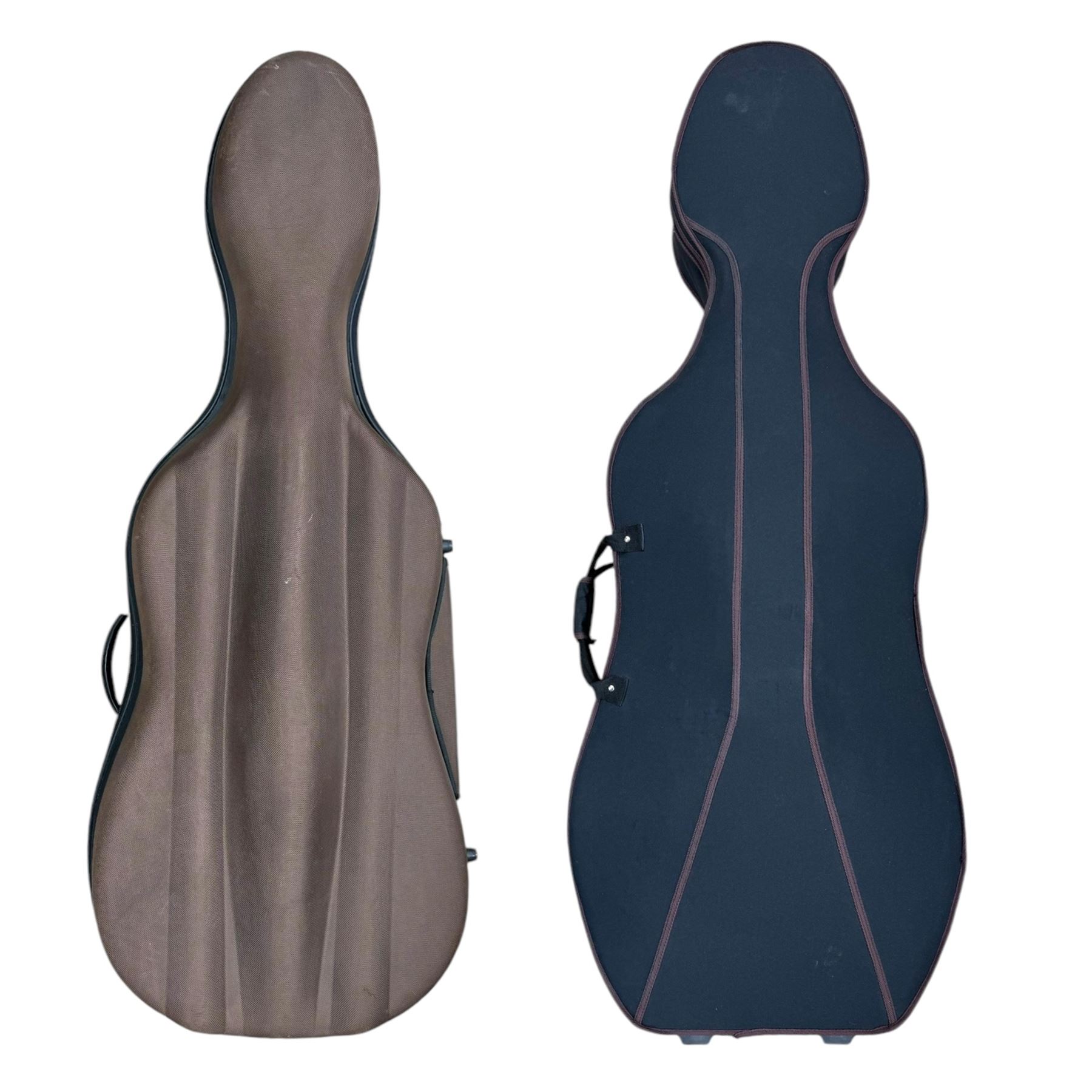 Two full-size hard moulded cello cases, Gear 4 Music 1/4 violin and empty violin cases