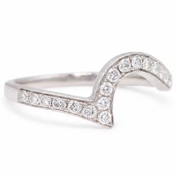 18ct white gold diamond abstract wishbone ring, channel set with twenty round brilliant cut diamonds, hallmarked