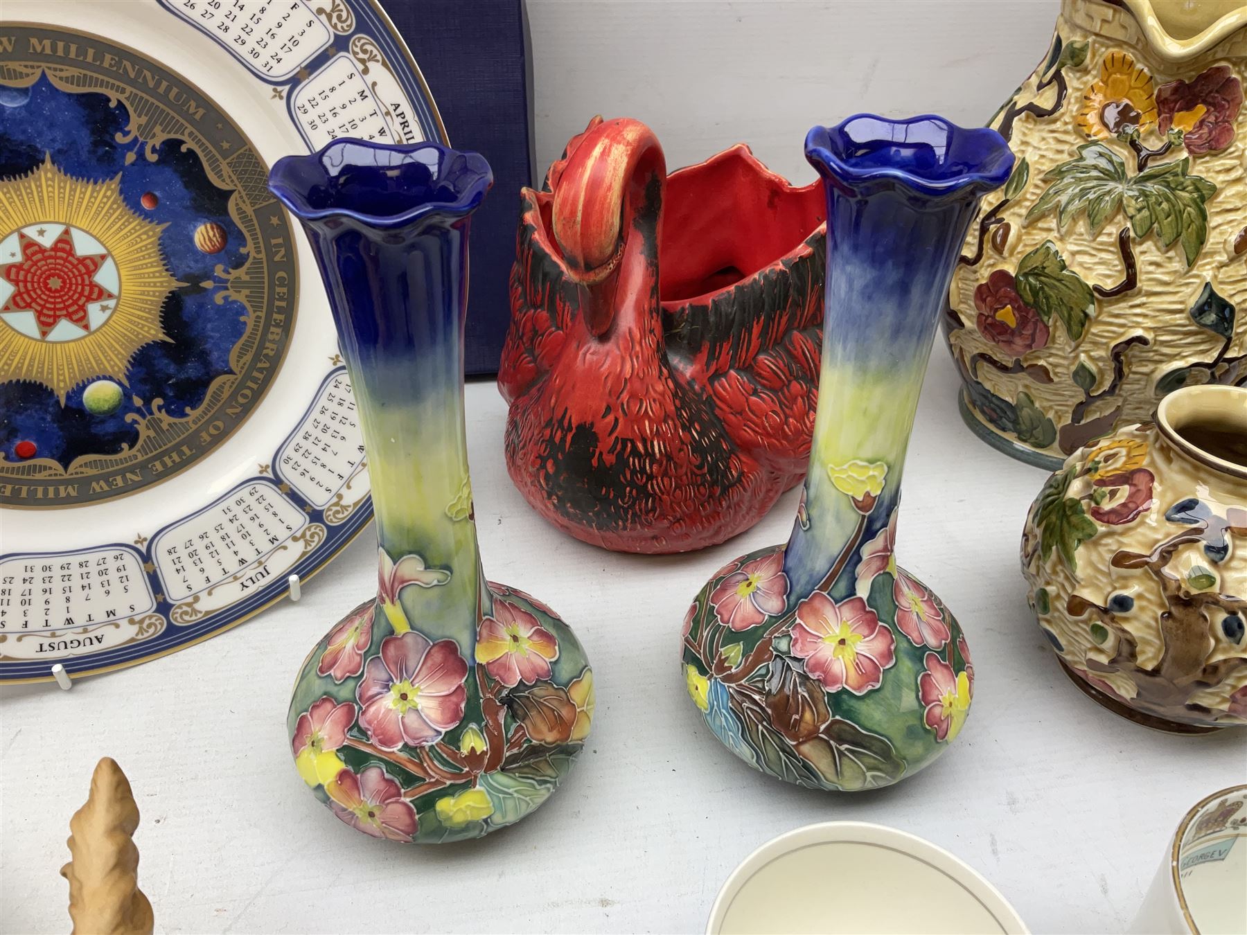 Tony Wood Indian Tree pattern jug and three vase, together with pair of Old Tupton Ware square baluster vases, and other ceramics, in two boxes