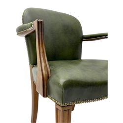 Late 20th century mahogany framed desk chair, upholstered in green studded leather