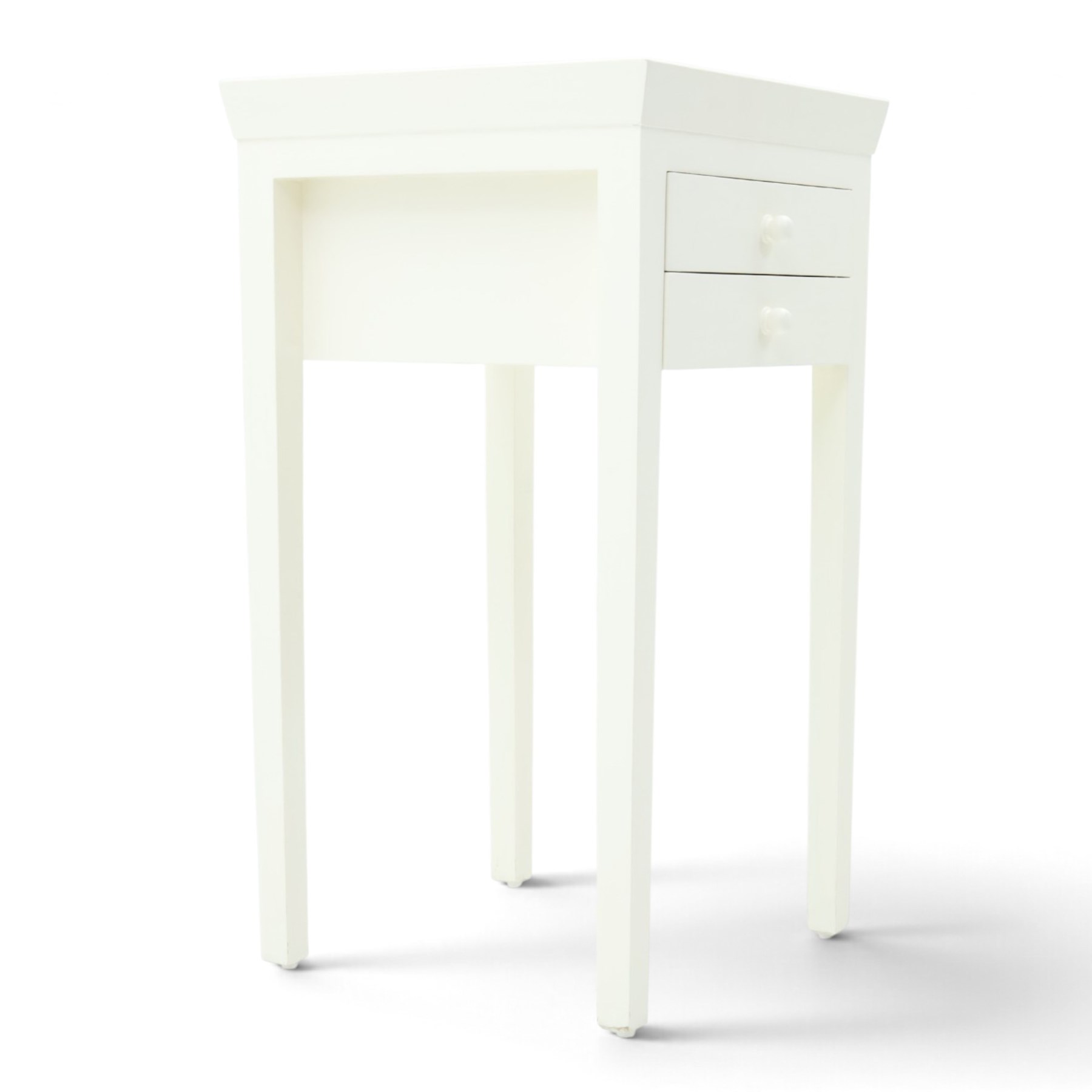 Painted lamp stand with two drawers, galleried top with square tapering supports