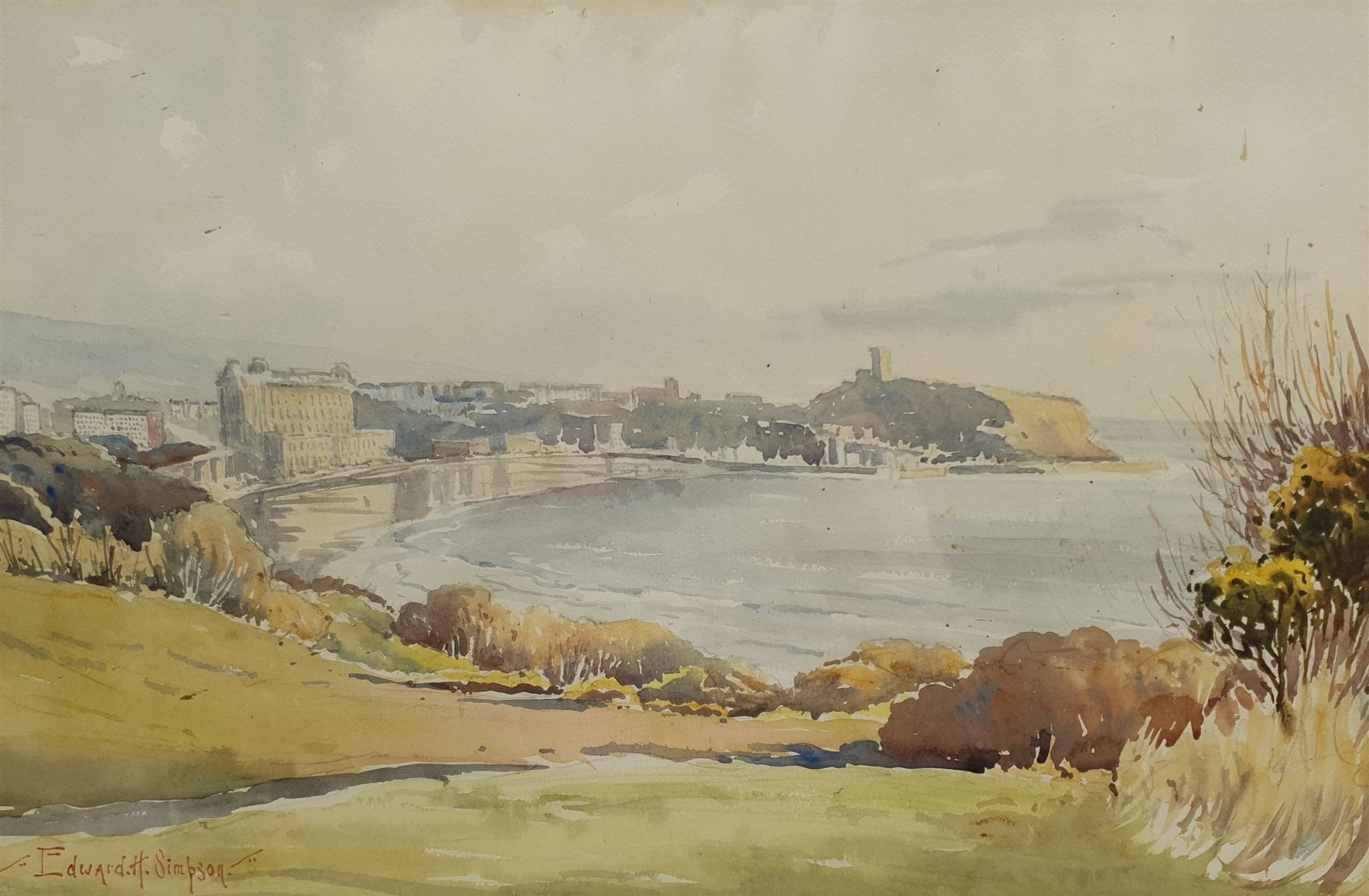Edward H Simpson (British 1901-1989): Scarborough from Holbeck Gardens, watercolour signed 32cm x 48cm