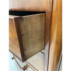 Victorian mahogany bow front chest, two short and three long drawers, turned supports
