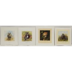David Shepherd (British 1931-2017): 'Black Rhino', 'Haggis of Battersea', 'Dormouse' and 'Happy Hippo', four limited edition prints signed and numbered in pencil, max 16cm x 16cm (unframed); Mandy Shepherd (British 1960-): Wild Animals, set four limited edition prints signed and numbered in pencil 11cm x 12cm (mounted) (8)