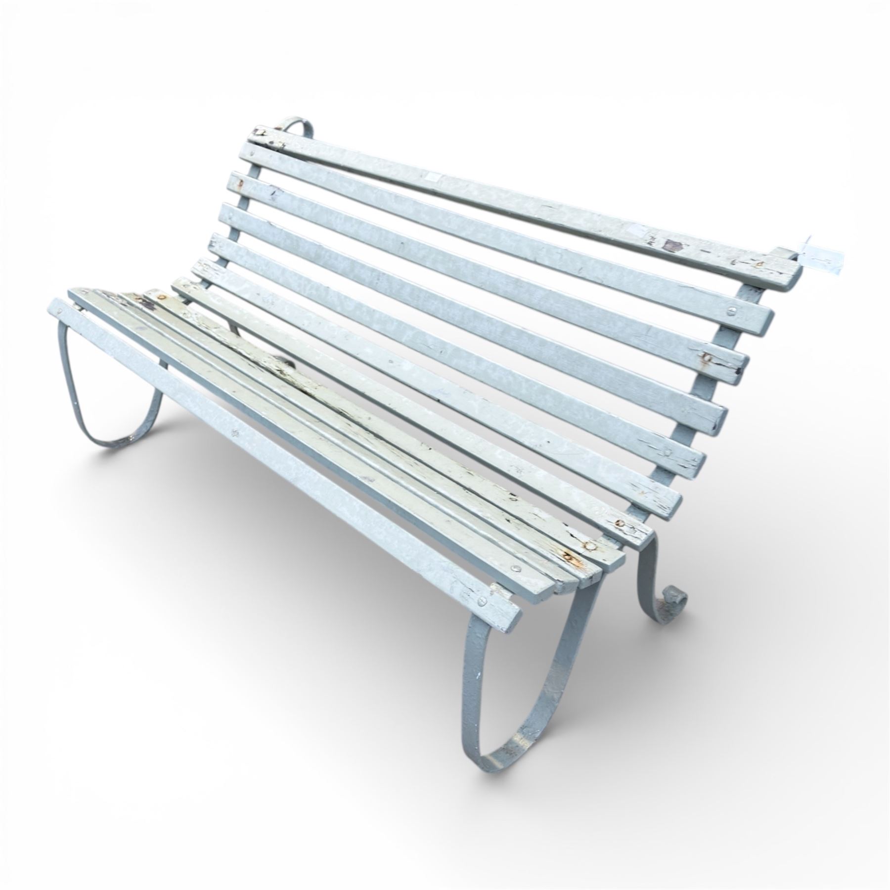 Metal and wood slatted garden bench