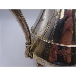 French silver coffee pot, of tapering bellied form, with engraved foliate and scrolling decoration and monogram to body, with C scroll handle with ivory insulators, upon four openwork palm leaf pad feet, Minerva's head for 800 standard and weevil import mark, H22cm This item has been registered for sale under Section 10 of the APHA Ivory Act