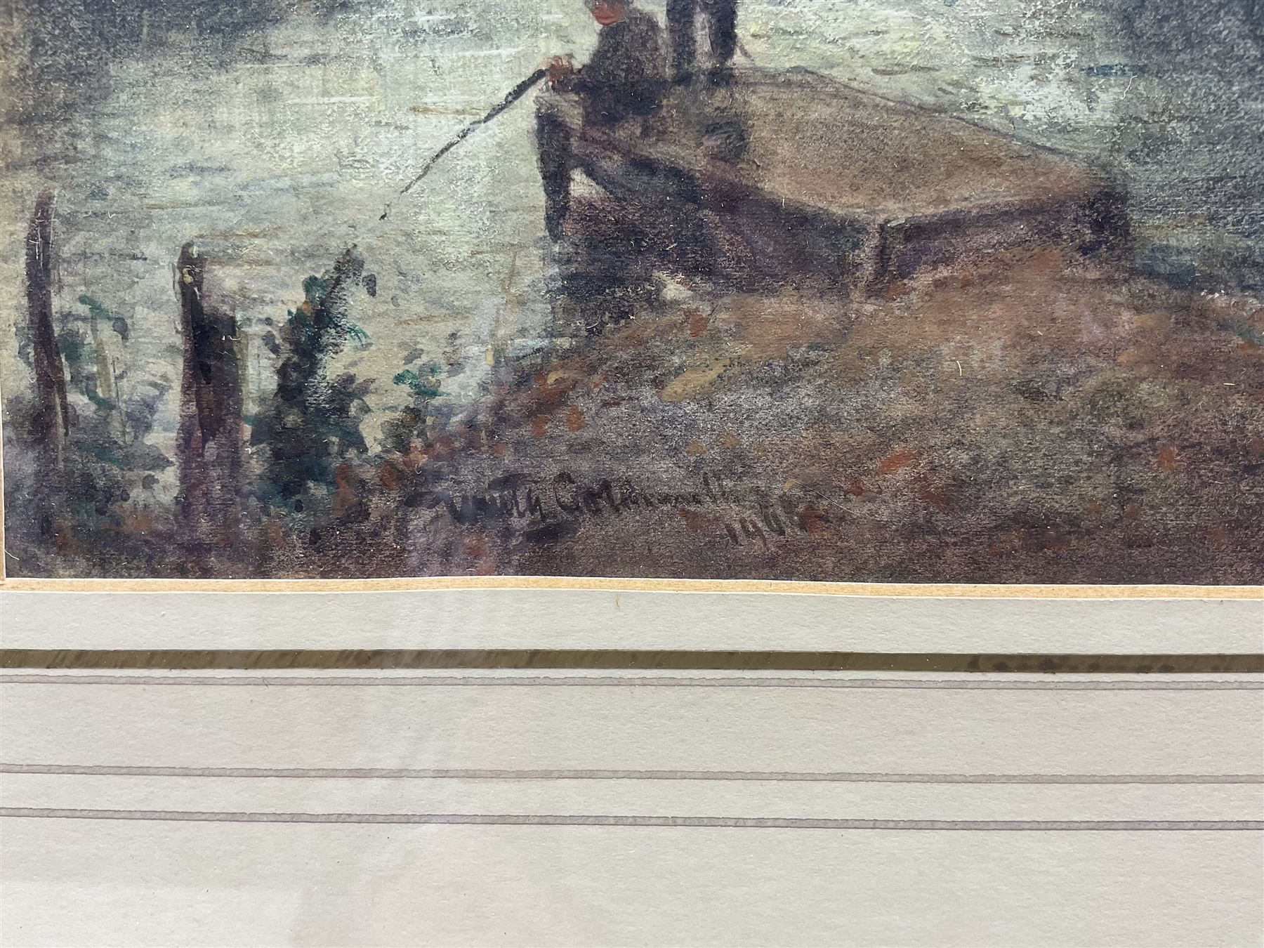 Walter Henry Goldsmith (British 1857-1943): Fishing on the River, watercolour signed and dated 1908, 21cm x 26cm