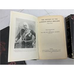 Hitler Adolf: Mein Kampf. The original edition entirely unexpurgated in eighteen parts by Hutchinson & Co. in association with Hurst & Blackett; Hart Capt. B.H. Liddell: The Tanks - History of the Royal Tank Regiment. 1959. Two volumes with dustjackets; The History of the London Rifle Brigade 1859-1919. London 1921; and Covenants With Death. Daily Express Publication. 1934