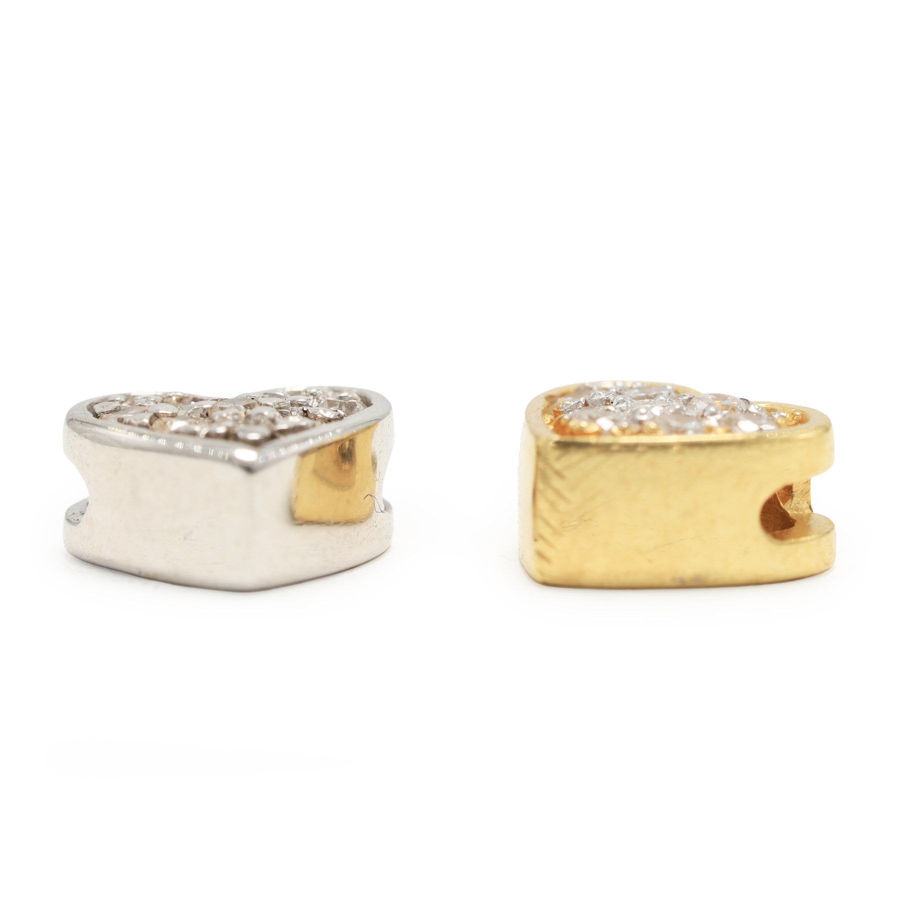 18ct yellow gold diamond heart pendant and a 14ct white gold diamond heart pendant, both pave set with eight round cut diamonds