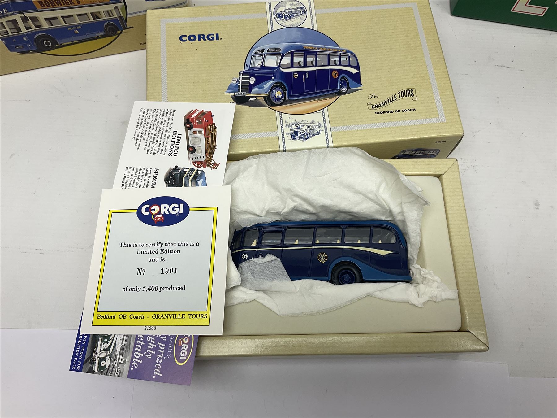 Corgi - twenty eight modern die-cast model coaches, buses and wagons to include Corgi Classics 35305, 96991, 97002, two 97108, 97208, 97267, 97335, 97871 and 98162; limited edition sets D949/26, 97107 and 97185; The Yorkshire Rider Series 91700, 91853, 91858 and 91862; all but one in original boxes or perspex display cases, most with certificates (27)