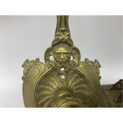 Collection of victorian and later brass desk accessories, to include a letter holder with cherub design, ink well of square form with hinged lid, brass table bell, brass casket with relief decoration, etc  