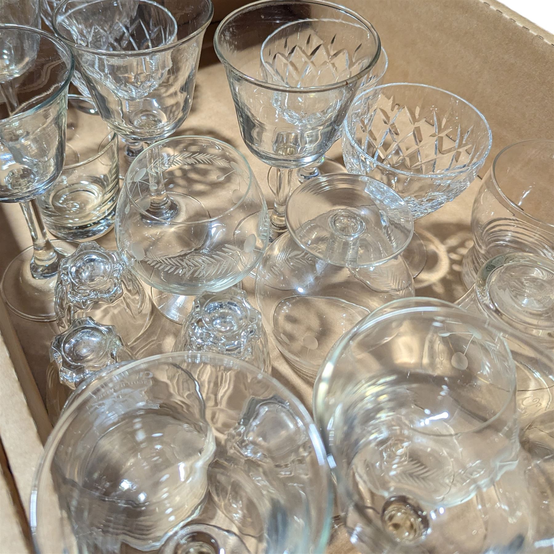 Large collection of mixed glassware, including etched examples 
Provenance: from the Kirkham Hall estate.