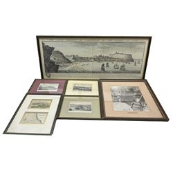 Four 19th century hand-coloured engravings of Scarborough, together with a reproduction Buck engraving of Scarborough and a monochrome photograph (6)