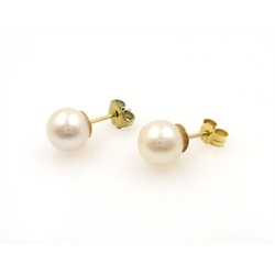  Pair of cultured pearl 18ct gold stud ear-rings, stamped 750  
