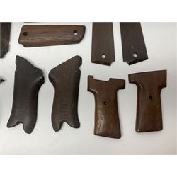 Six pairs of revolver grips;  pair of Lightwood & Son Ltd powder/shot measures in original box; and boxed Colt hammer shroud 