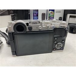 Olympus PEN-F camera body, with 'Olympus M- Zuiko Digital 25mm 1: 1.8' lens,  'Olympus M- Zuiko Digital 75-300mm 1: 4.8 - 6.7' lens and  'Olympus M- Zuiko Digital 17mm 1: 1.8' lens, with original box, together with Lowepro camera bag