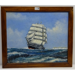  Jack Rigg (British 1927-): Clipper off Flamborough Head, oil on board signed 42cm x 50cm  DDS - Artist's resale rights may apply to this lot      