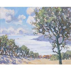 Christine M Pybus (British 1954-): 'Summer Morning over Robin Hood's Bay', oil on board si...