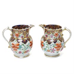Number of early 19th century Chamberlain's Worcester pattern items decorated with Japanese flowers comprising pair of milk jugs, three sauce boats and two teapots, unmarked 
Provenance: property of a Nobleman