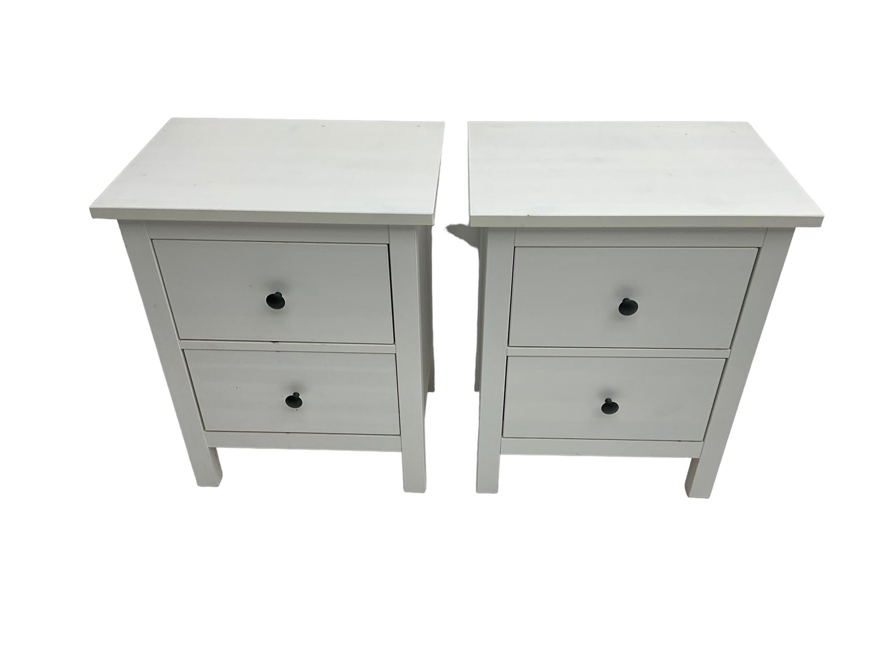 IKEA - 'Hemnes' white finish straight-front chest, fitted with two short and four long drawers; and IKEA - 'Hemnes' pair white finish bedside chests, fitted with two drawers