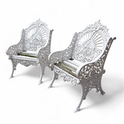 Pair of Coalbrookdale design cast aluminium garden chairs