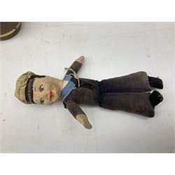 Silver 1969 Cunard RMS Queen Elizabeth maiden voyage commemorative medallion, in original Slade, Hampton & Son case with certificate, two Stratton R.M.S Queen Elizabeth mirror compacts, Stratton R.M.S Queen Mary compact, mid 20th century P&O Canberra Round World Voyage miniature globe, S.S Oriana ash tray modelled as a barrel, Norah Wellings sailor doll, and other maritime and shipping memorabilia 