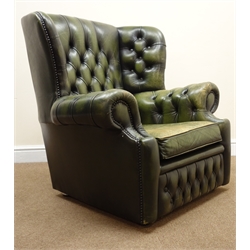  Vintage Chesterfield club chair upholstered in deep buttoned green leather, W94cm  