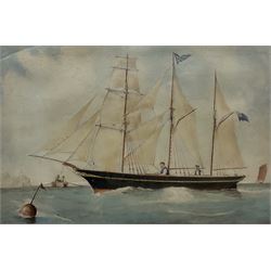 H C (19th century): British Sailing Ship's Portrait, watercolour signed with initials on the buoy 33cm x 50cm