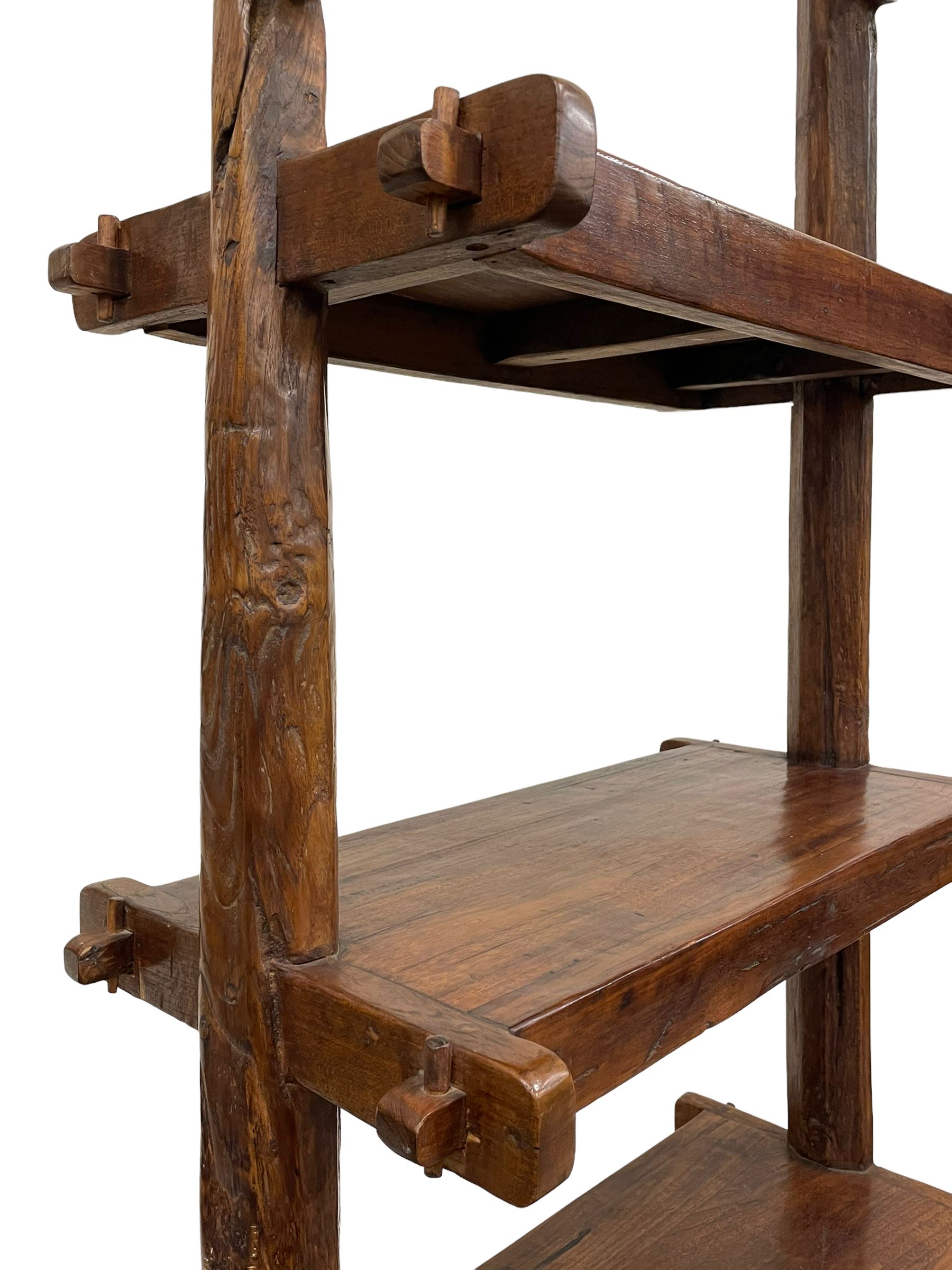 Chinese hardwood free standing bookcase or shelving unit, two