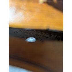 Full size-French 20th century violin, light maple case with chin rest and ebonised tuning pegs and fittings, baize lined hard case, no bow.