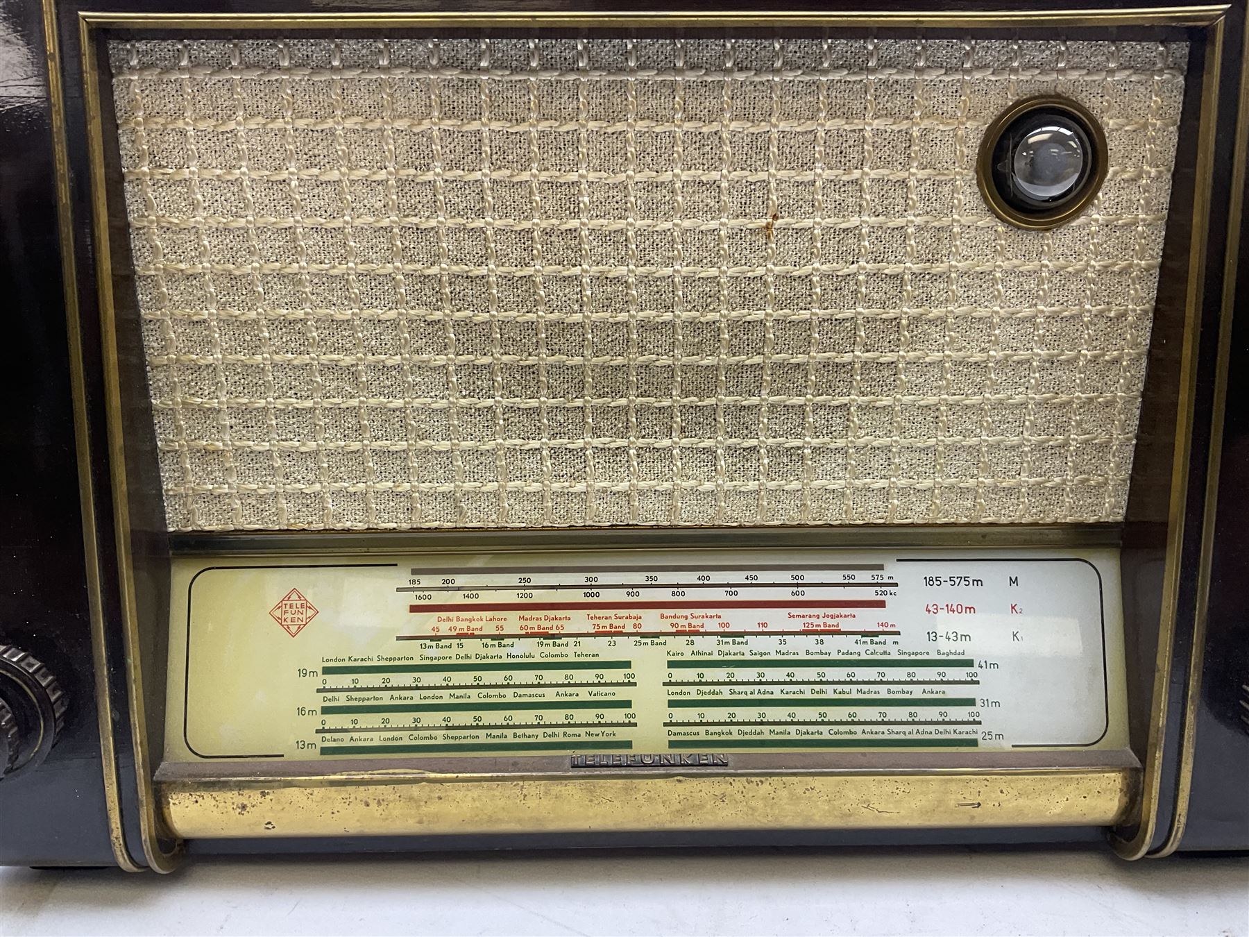 1950s Telefunken Deutschland TFK Model 2663WK radio in mahogany case with Bakelite knobs, Rees Mace Marine walnut cased radio, W50cm H34cm D26cm, together with 1955 Kolster-Brandes KB LR10FM radio and Hacker Mayflower II radio (4)