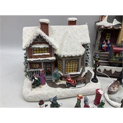 Christmas decorations; Premier LED Christmas Village scene with moving train, together with three Lumineo christmas scenes, and other similar 