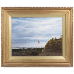 H E Hall (British 19th Century): 'Cow Gap - Beachy Head Eastbourne', oil on canvas signed with initials, titled verso 34cm x 45cm 